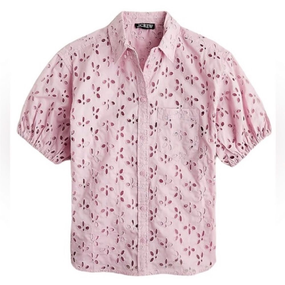 J. Crew spring garden eyelet button down blouse collared polo women’s size 2